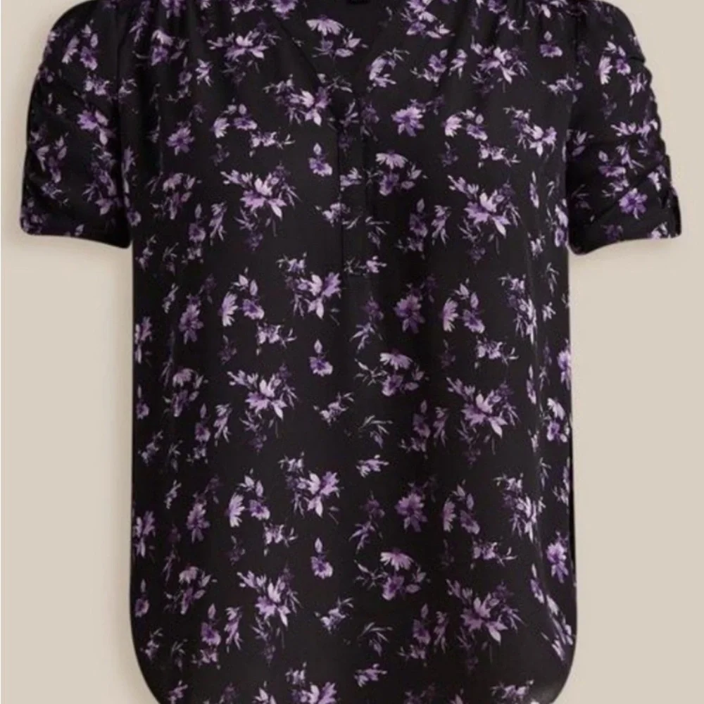 Torrid Black and Purple Ruched Puff Sleeve Blouse 1X (14-16) - Picture 5 of 9